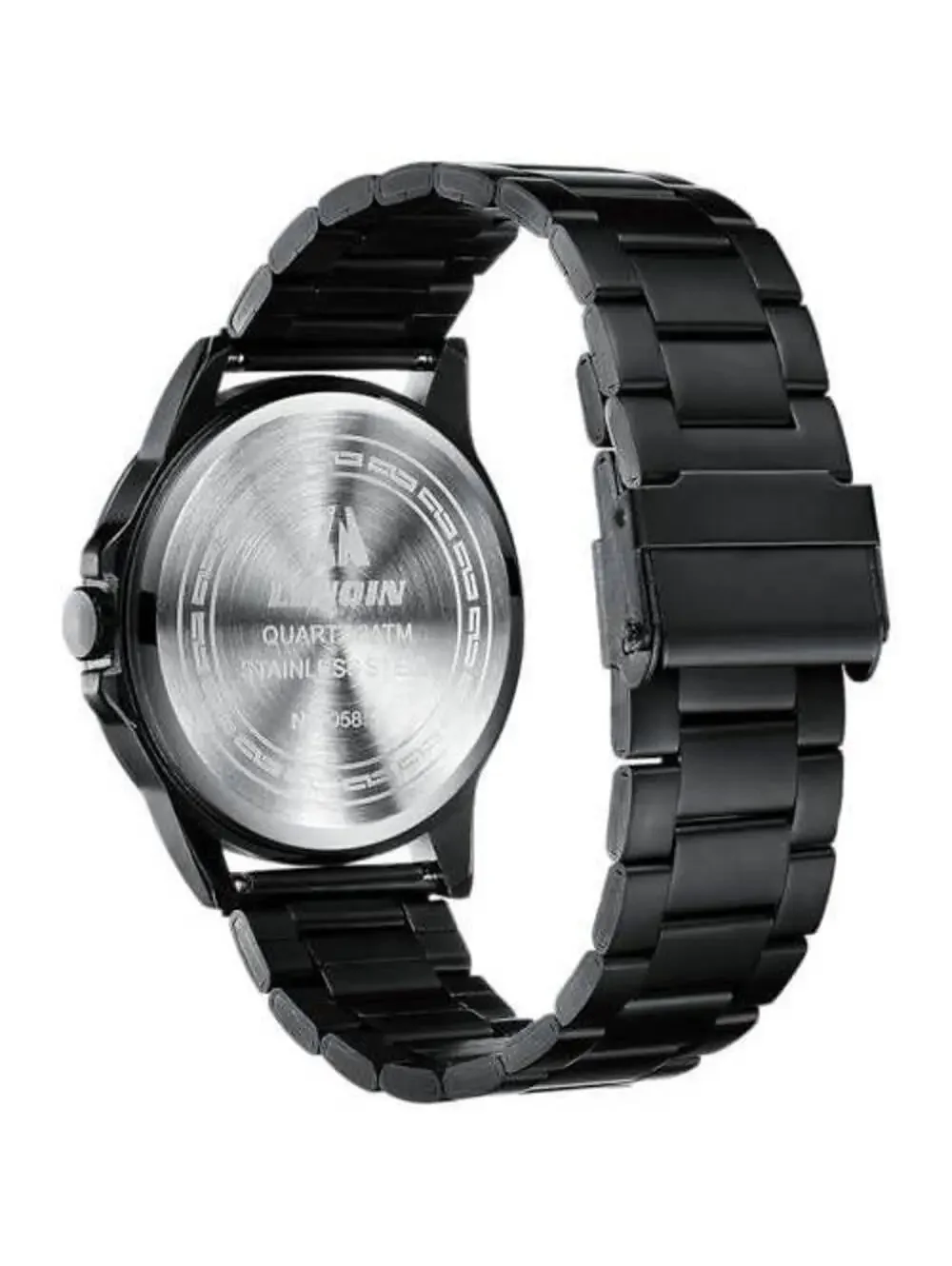 LN LENQIN Men's Black Stainless Steel Analog Quartz Wristwatch with Date Display